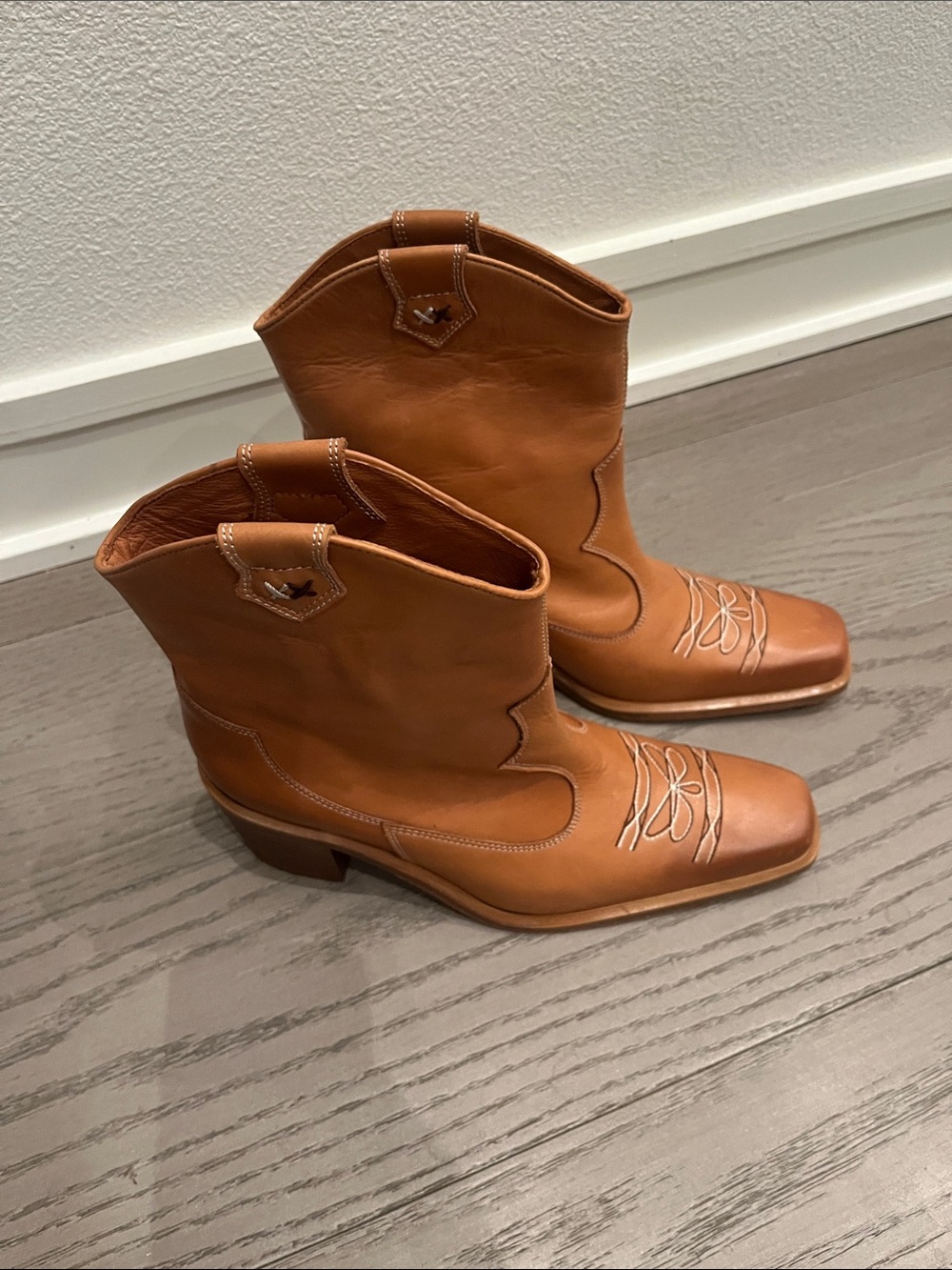 Free People Wandering Cognac Leather Western Ankle Boots 7.5 - Picture 5 of 7